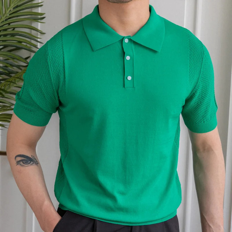 Top Quality Solid Color Polo Shirt Camisa Hombre Polo Shirt Men British Slim Lapel Summer Man Ice Silk Short Sleeve Knitted Polo 240820
