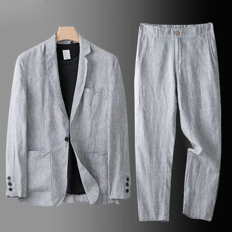 British Style Linen Jacket Set Casual Loose Fit Natural with 4 Color Options 240819