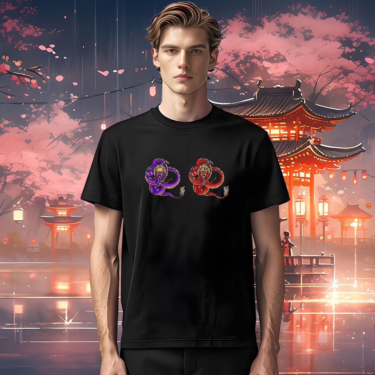 T Shirts Men 230g Pure Cotton fierce Sports Casual Breathable Crew Neck Cartoon Print Men Tshirts Wholesale Unisex Polos