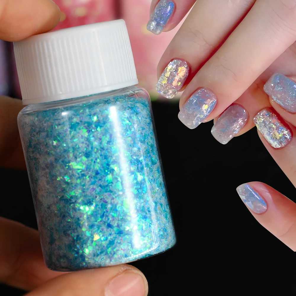 20ml/Box Shiny Mermaid Opal Powder Chunky Nail Glitter Iridescent Blue Pink Chameleon Pigment Yuki Flakes Manicure Paillettes #*XJ240815