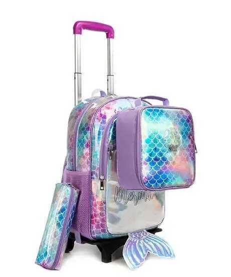 Student School Trolley Bag Set 3 pcs/ set Lunch bag Pen bag Girls School Wheeled Backpack Rolling Luggage School Bag with Carts Y240820