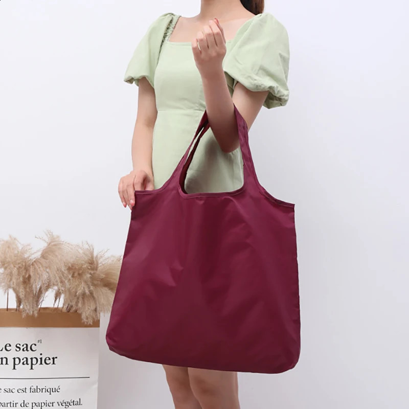 BIG EcoFriendly Folding Shopping Bag Reusable Portable Shoulder Handbag for Travel Grocery simple solid color grocery bag y240925