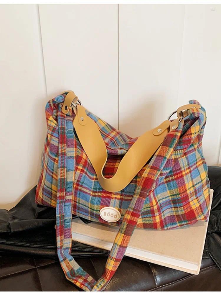 Hobo Canvas Bag Women's Tote Large Capacity Summer Crossbody 2024 Casual Plaid College Class High Quality Travel 05f0