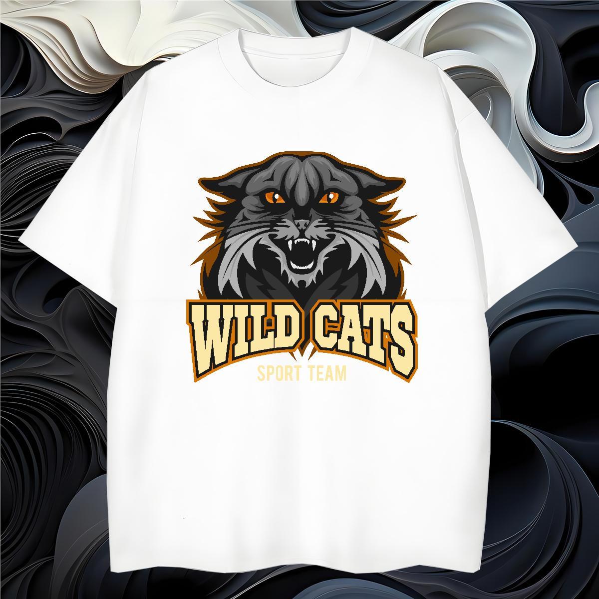 High Quality Men T Shirts wild cat Crew Neck Street wear Hip Hop Anime 230g Pure Cotton Tshirts Casual New Tees Shirts