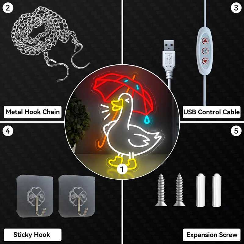 Cute Umbrella Duck LED Neon Lighted Sign Acrylic Neon Sign USB Dimmer Switch For Home Kids Bedroom Gaming Room Wall Art Decor Y240817