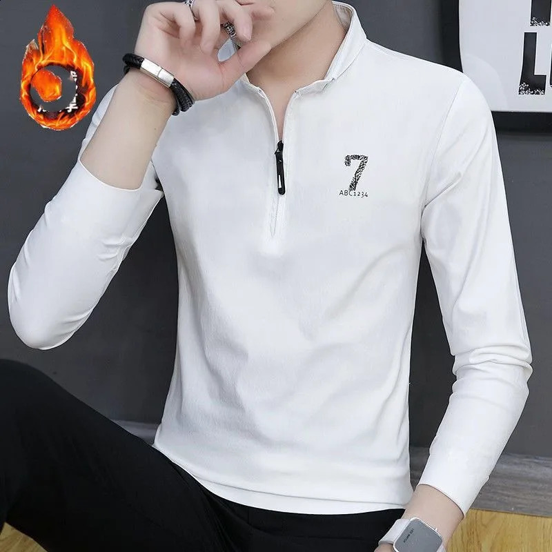 Mens Spring Autumn Turtleneck Solid Pullover Zipper Printed Long Sleeve T-shirt Undershirt Office Lady England Style Loose Tops 240820