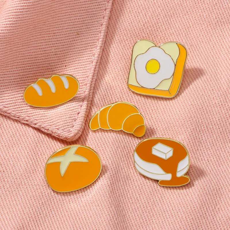 Cute cartoon bread series enamel bread creative food cow horn cake lapel pin badge backpack clothing hat accessories W240815