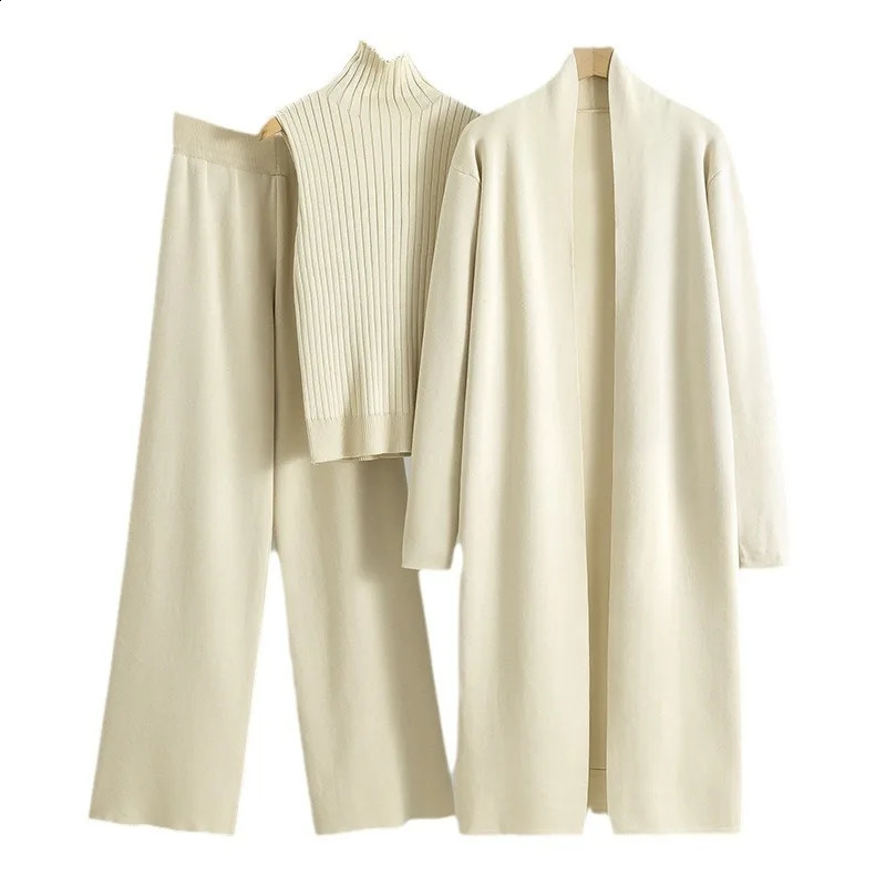 Spring Autumn 3 Piece Women Cardigan Tracksuits Fashion Knitted Pant Set Ladies Sweater Suit Vintage Fashion Ladies 3 Piece Set i240819