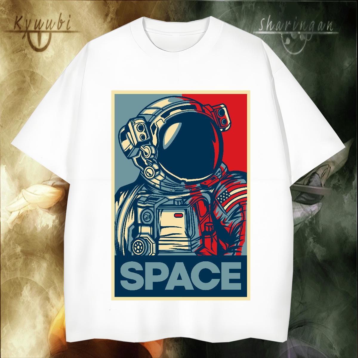 Unisex Men Tees Outdoor 230g Cotton Custom Big Size Crew Neck Breathable spaceman T Shirt For Man Casual New Clothes
