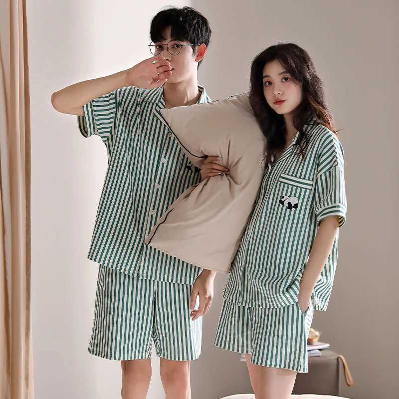 Mens double sleepwear set open top sleepwear casual wear short sleeved sleepwear family set cotton sleepwear womens sleepwearW240719