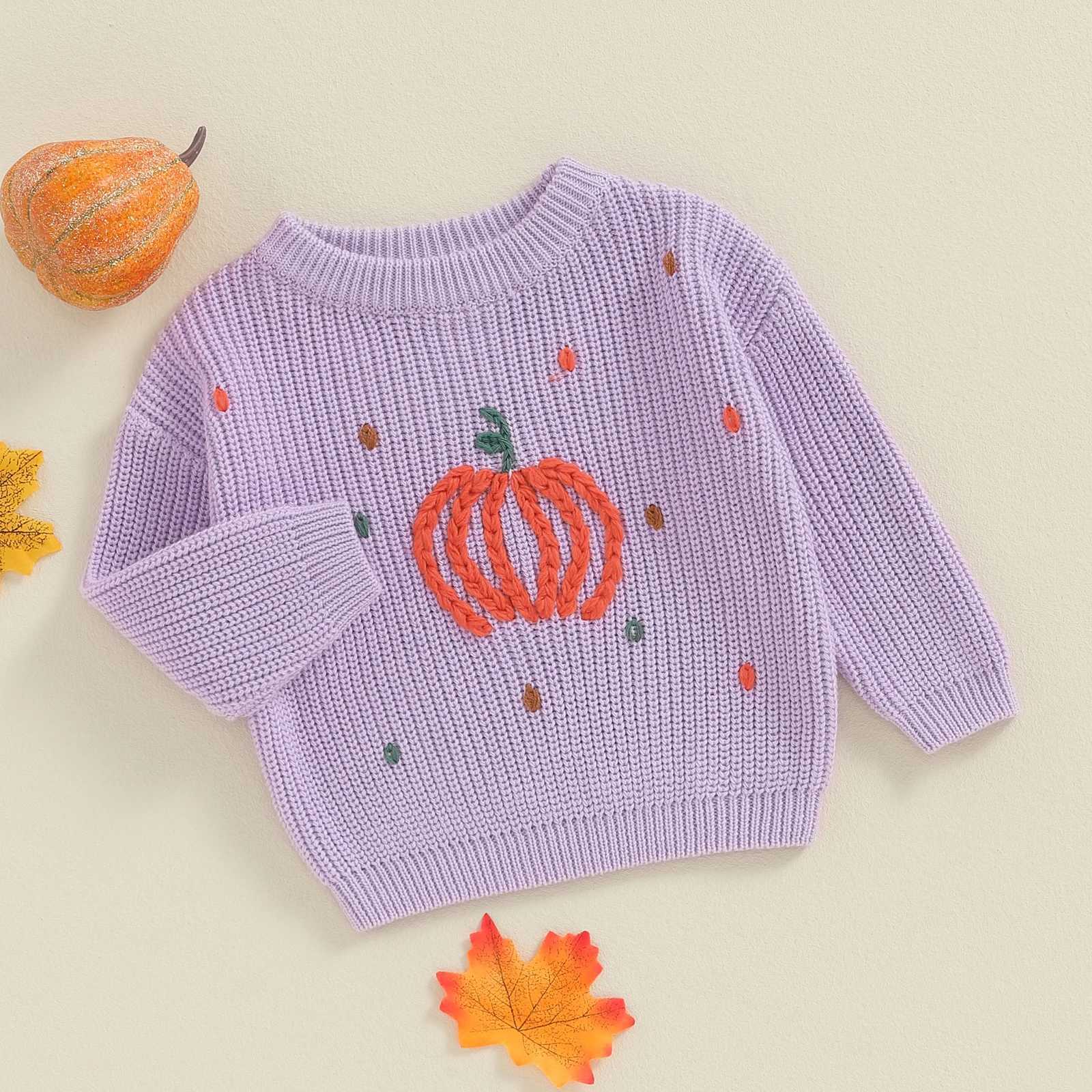 FOCUSNORM 0-4Y Little Boys Girls Halloween Sweater 5 Colors Pumpkin Embroider Long Sleeve Knitwear Pullover TopsXJ240819