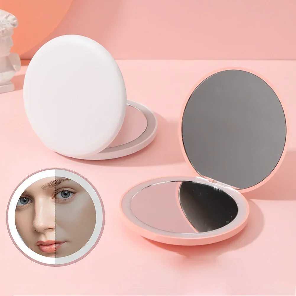 Makeup Mirror Light Mini Portable LED Light Hand Hold Cosmetic Mirror Foldable Lightweight Mini Design Pocket Mirror Y240819