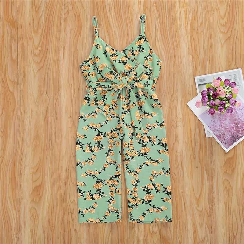 1-6 year old baby girl summer sleeveless jumpsuit with floral print V-neck jumpsuit childrens casual lace jumpsuit W240806