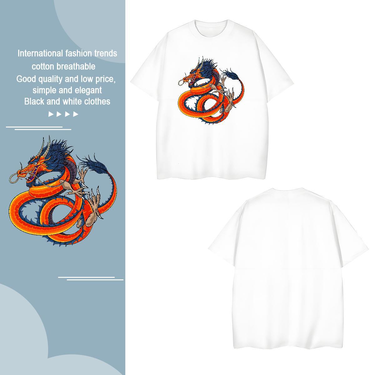 Man T Shirts 100% Cotton 230g dragon Sports Casual Breathable Soft Cartoon Printing L-4XL Tshirts Free Shipping Unisex Tops