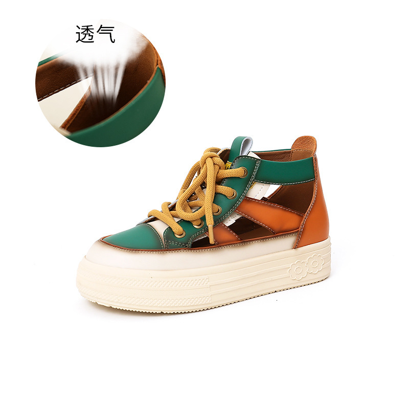Ddmysports Genuine Leather Sandals For Women In The Summer Of New Ethnic Style Color Blocking Headband High Top Hollowed Out S Shoes OUTDOOR