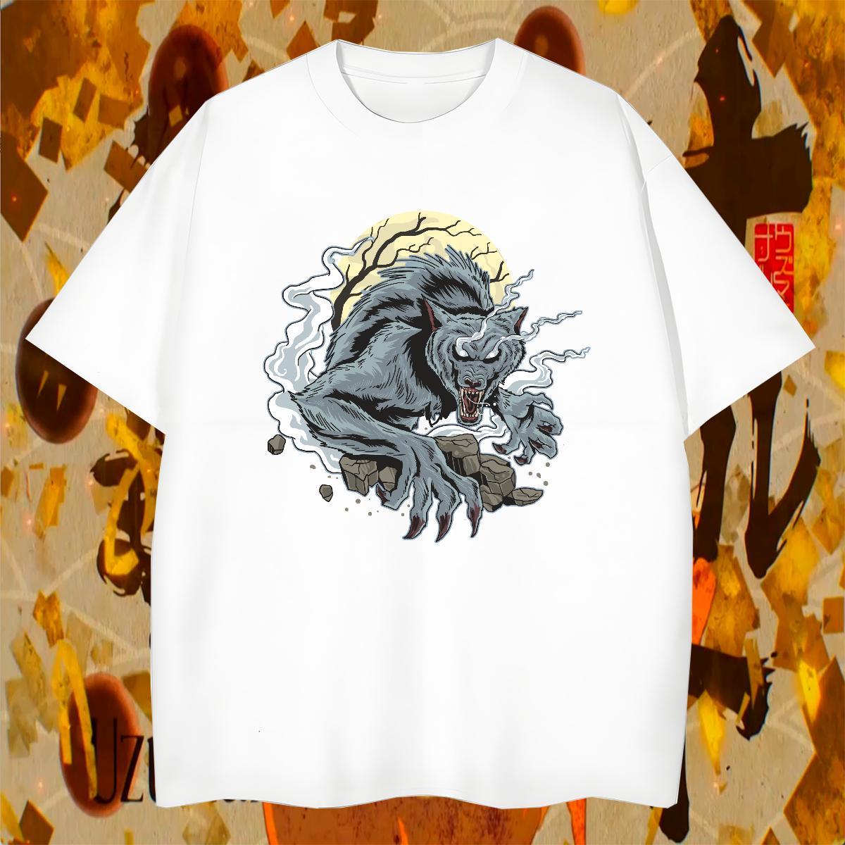 Unisex Mens T Shirts wolf Crew Neck Daily Wear DIY Anime 100% Cotton 230g Tshirt for Man Woman 2024 DIY Tees Shirts