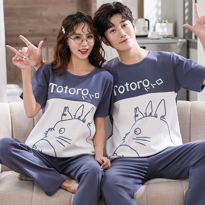 Summer couple pajama set womens spring pajama cartoon dinosaur Korean couple homemade cotton short sleeved pajamaW240719
