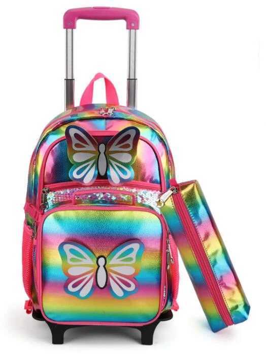 School Wheeled Backpack for girls Trolley Bag with Wheels Children school Rolling Backpack Bag Kids Travel luggage Trolley Bags Y240820