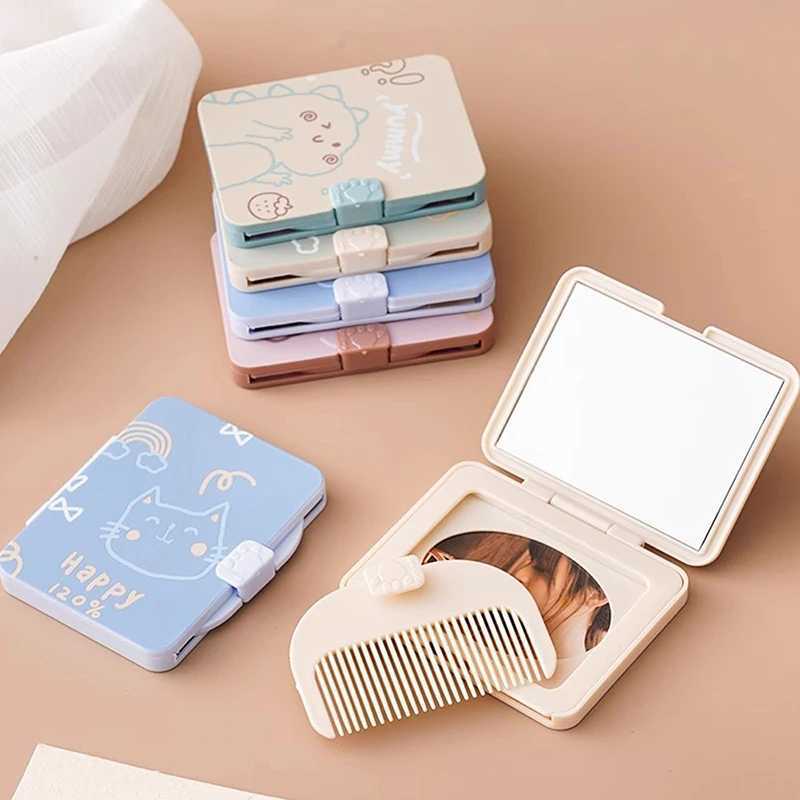 Folding Small Comb With Mirror Compact Pocket Size Portable Traveling Hair Brush Cosmetic Mirror Head Scalp Massager Relax Brush Y240819