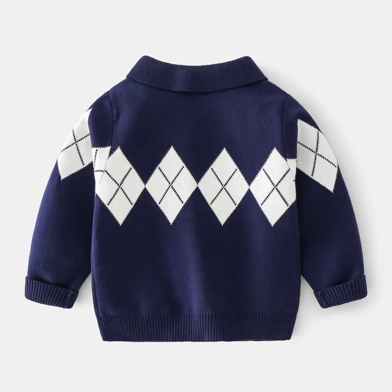 2024 Autumn Childrens Boys Sweater Cotton Collar Long Sleeve Baby Boys Zipper Comparison Argyle Versatile Childrens Boys Top W240820