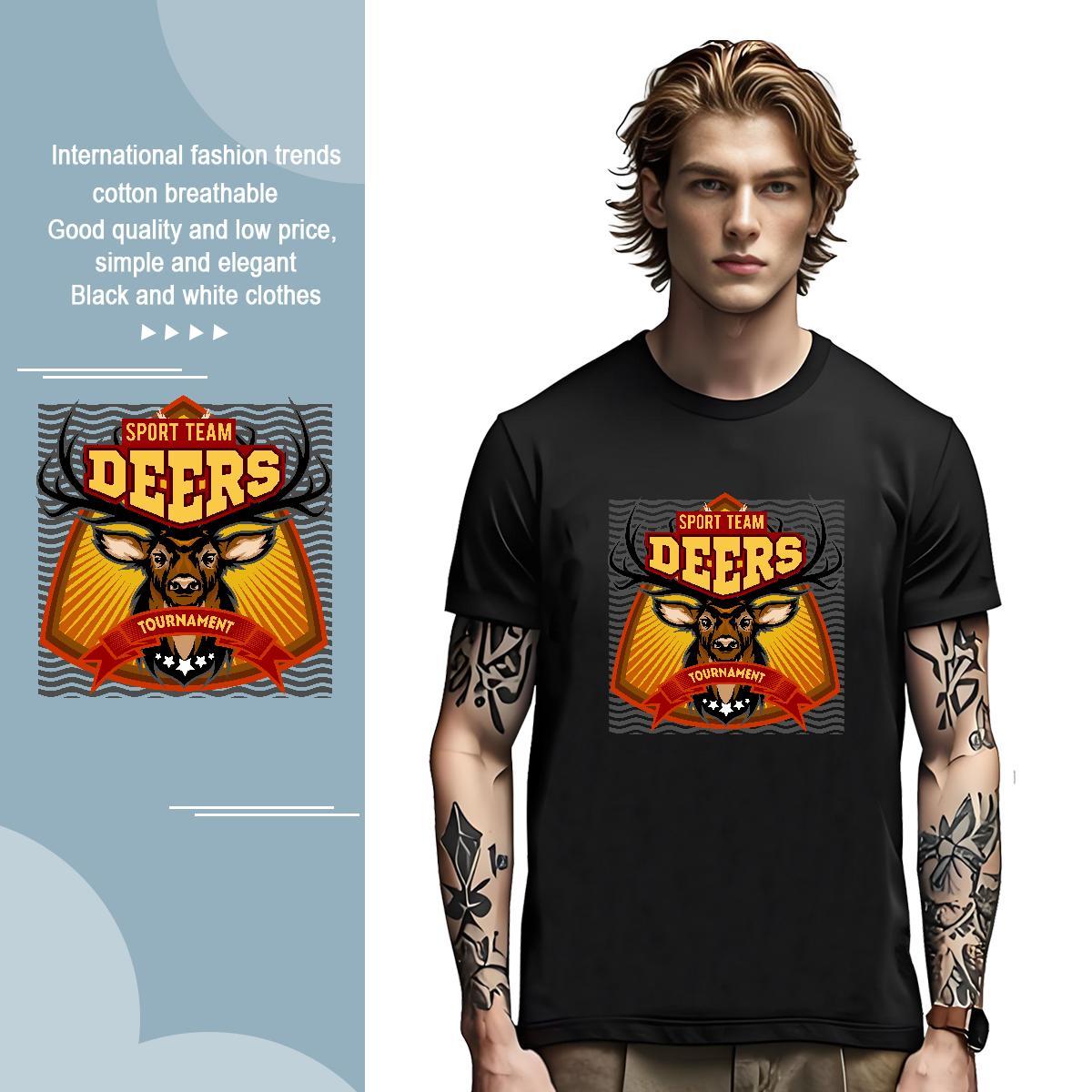 Soft T-Shirts deer O Neck Short Sleeves Anime Printing Street Custom Big Size 230g 100% Cotton Men Tshirts Classic Casual Tee Shirt