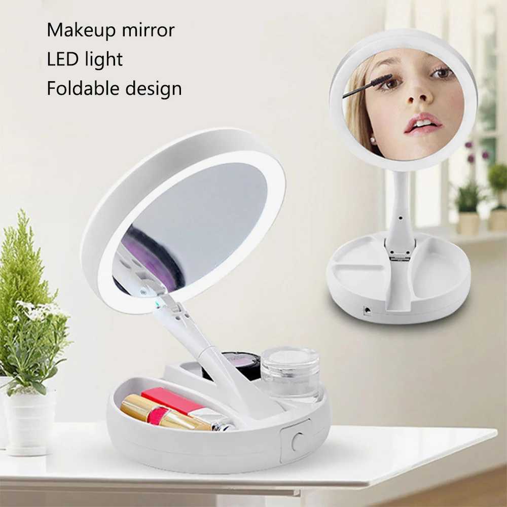 Foldable Led Makeup Mirror With Light 10X Magnifying Dual Purpose Double-Sided Mirror USB Charging Or Battery Table Mirrors Y240819