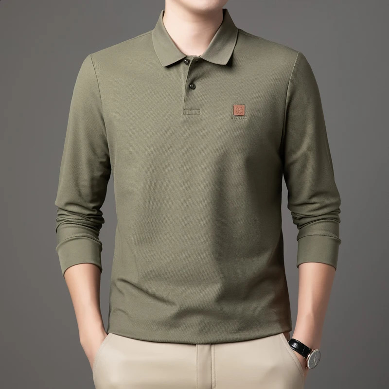 High Quality Autumn Mens Business Casual Solid Color Printed n Korean Style High-end Long-sleeved Polo Shirt Top M-4XL 240820