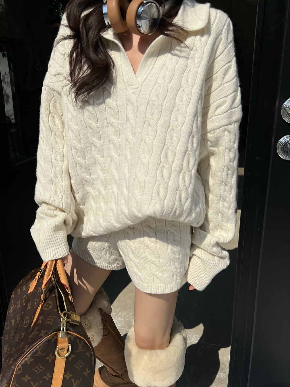 Women's Tracksuits Dropped Shoulder Knit Pants Set Womens Sleeve Knitted Casual Two-piece Sweater Long Sleeve Top Thick Sweaters 240229