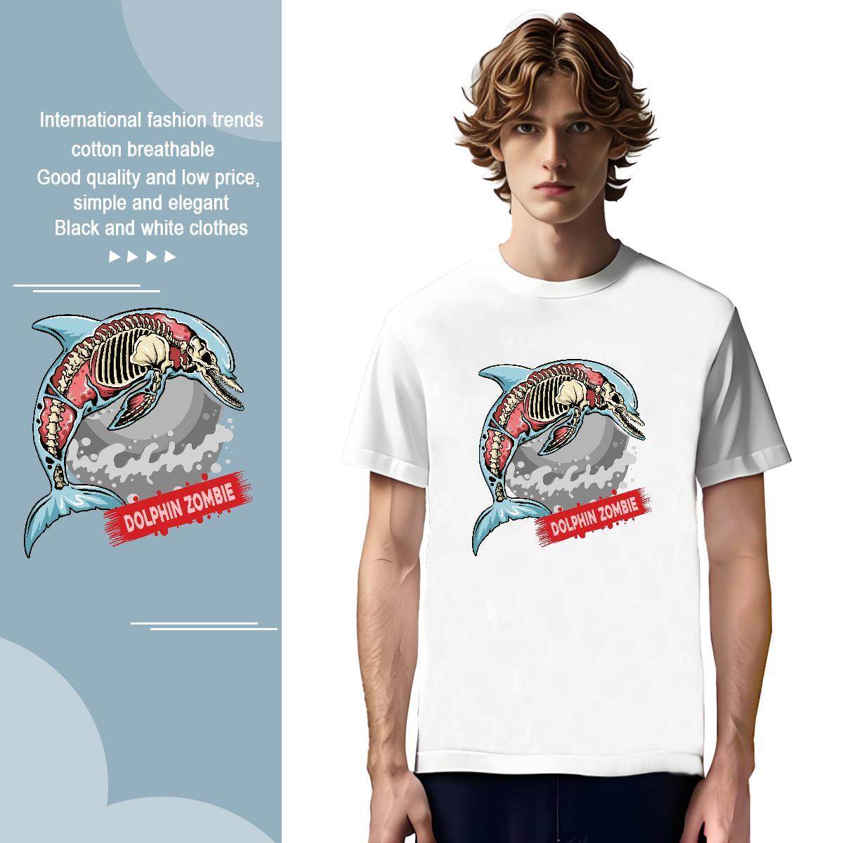 Loose Man T Shirts dolphin Short Sleeve Soft Casual Daily Wear DIY Logo Oversized 230g 100% Cotton Men Tshirts Fashion Casual Top Tees