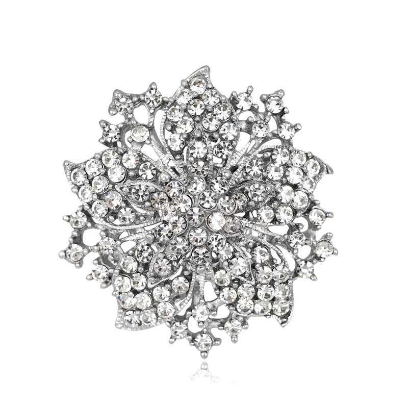 Brooch Pin Exquisite rust proof silver plated rhinestone round flower brooch for dating Brooch Pin clothing accessories W240815