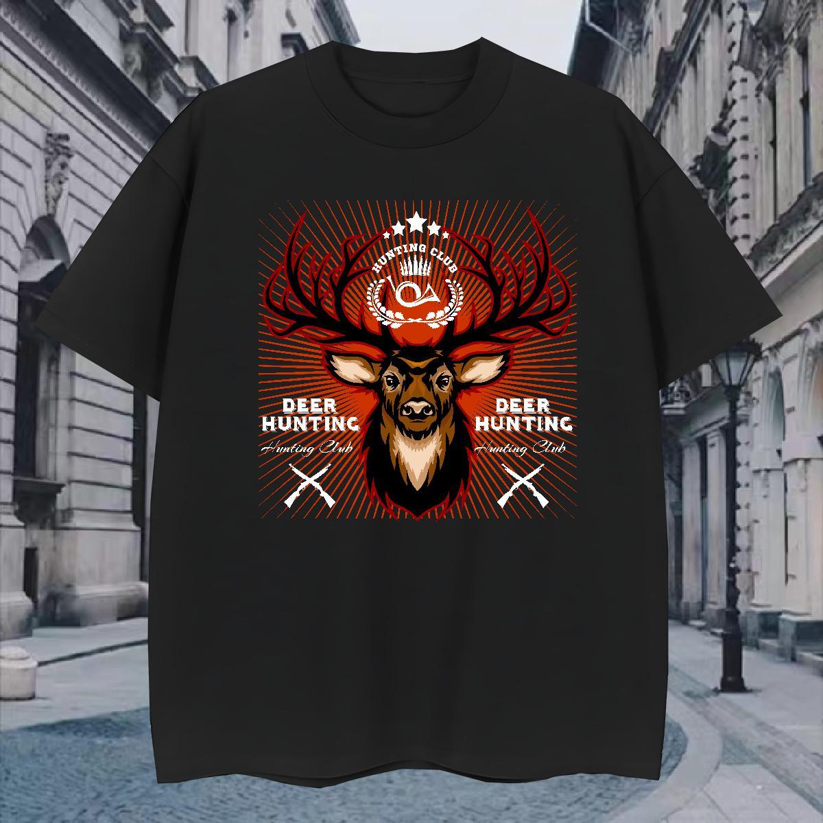 Free Shipping T Shirt For Man deer Round Neck Short Sleeve Beach Oversized 230g 100% Cotton Mens Tshirts New Arrival Tops Tees