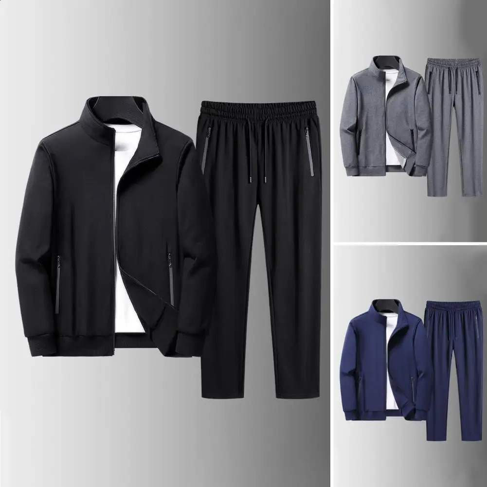 Spring Autumn Sweatshirt SweatPants Trousers For Men Set Two Piece Black Tracksuit Hip Hop Streetwear Running Sport Clothes 240819