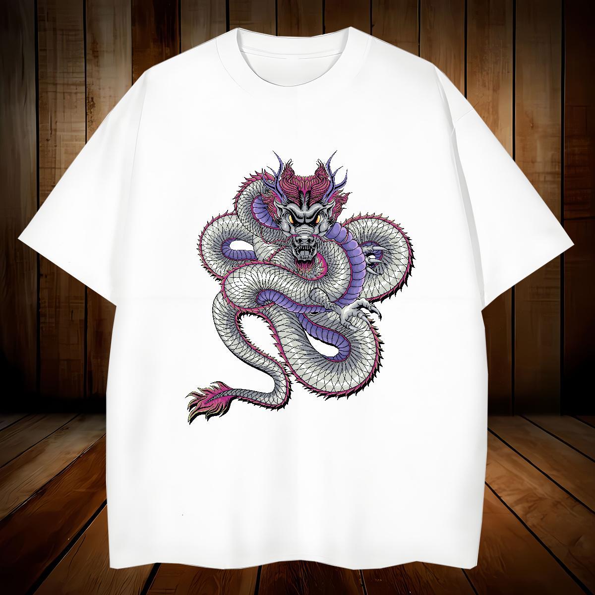 Men T Shirts 100% Cotton 230g dragon Sports Casual Short Sleeve Soft DIY Printed Tshirt for Man Woman 2024 Designer Tees