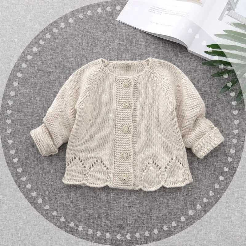 Beiges Childrens Sweater Cardigans Fashion Girls Knitted Crewneck Coat Spring Autumn Baby Long Sleeve Top Casual ClothingXJ240819