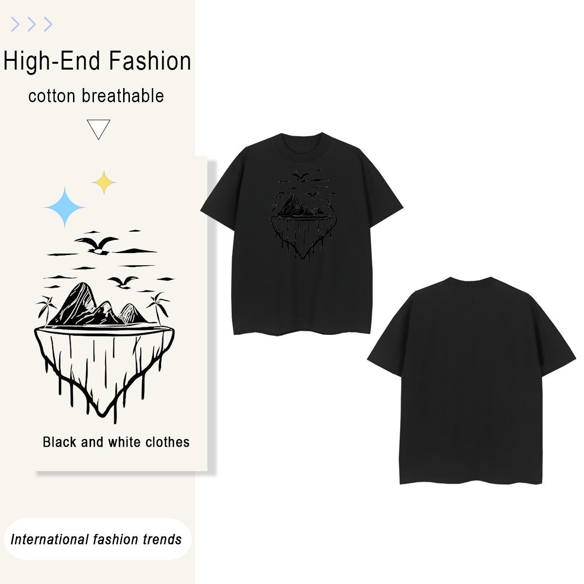 Unisex mountains 100% Cotton 230g Men Tshirts Daily Outfit Round Neck Short Sleeve Mens T Shirts Wholesale Customized Polos