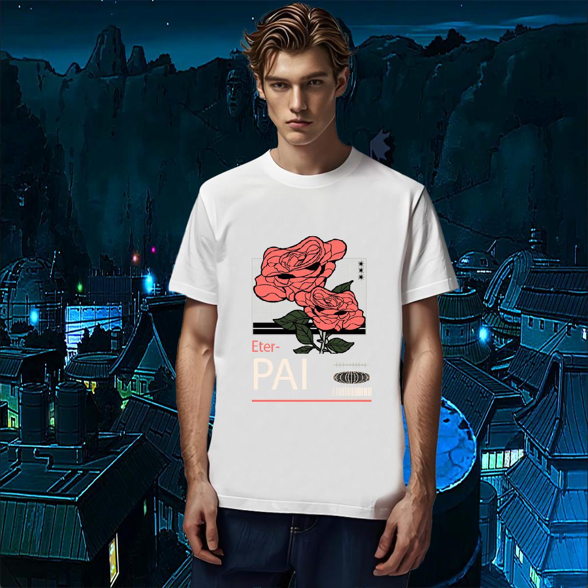 Free Shipping flower 230g 100% Cotton Men Tops Tees Street O-Neck Short Sleeve T-Shirts Factory Direct DIY Printed Top Tees