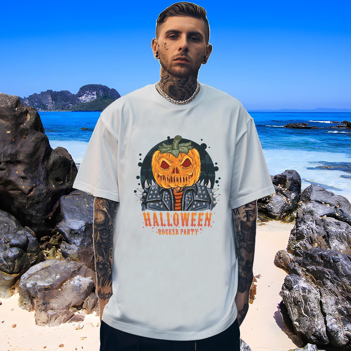 Loose Men T Shirts halloween Breathable Summer Casual Custom Printing 100% Cotton 230g Men Tees Customized Top Tees