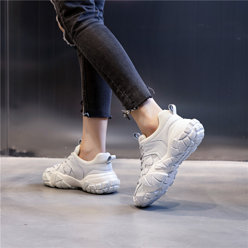 Ddmysports Absorbing Film Genuine Leather Thick Sole Women S Spring New Sports Running Breathable Dad Casual Single Shoes For OUTDOOR