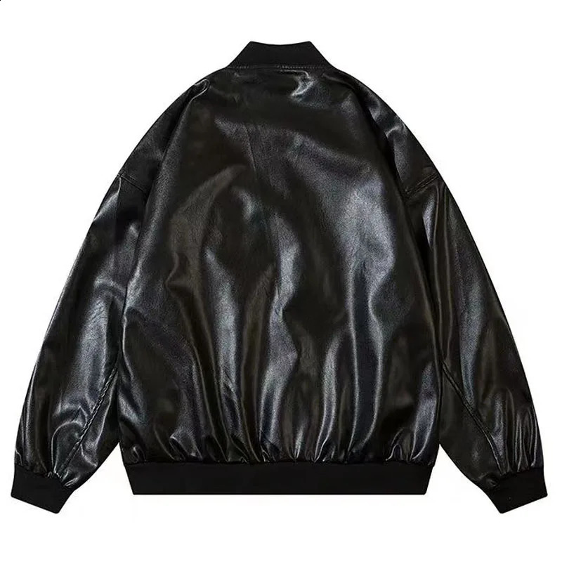 Embroidery Leather Jackets Men Women Racing High Street Autumn Oversized Y2k PU Baseball Coat Harajuku Vintage Outwear Couple 240809