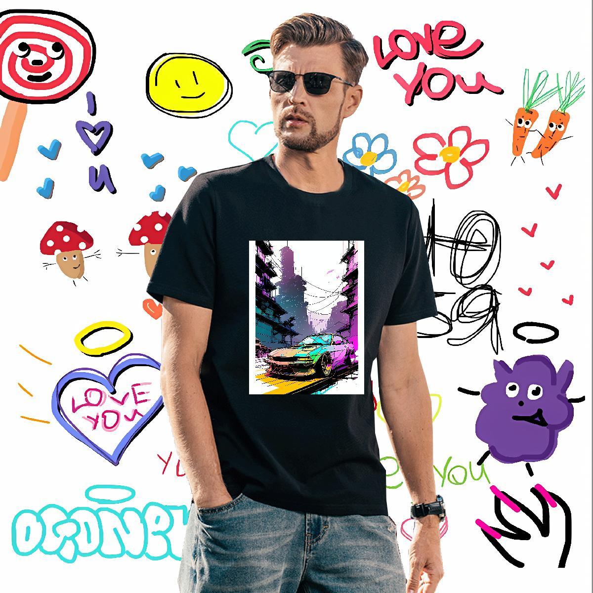 Designer car Mens T Shirts Street wear Hip Hop Men Tshirts 230g 100% Cotton Stylist Breathable Short Sleeve Cartoon Printing L-4XL Clothings