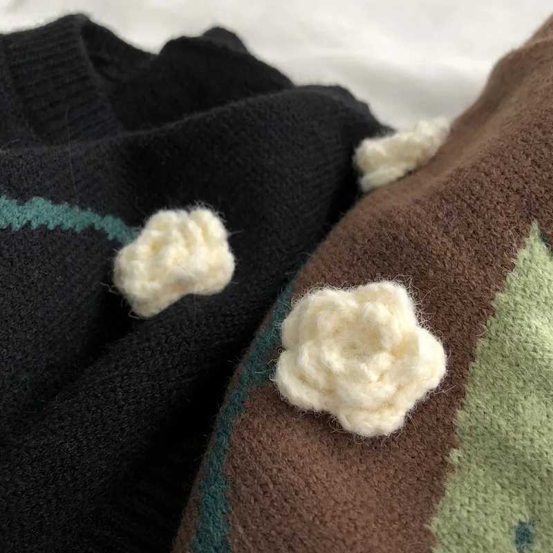 Girls Knitted Vest Spring and Autumn New Korean Version Sweet Flower Versatile Round Neck Kids Sleeveless Sweater CamisoleXJ240819