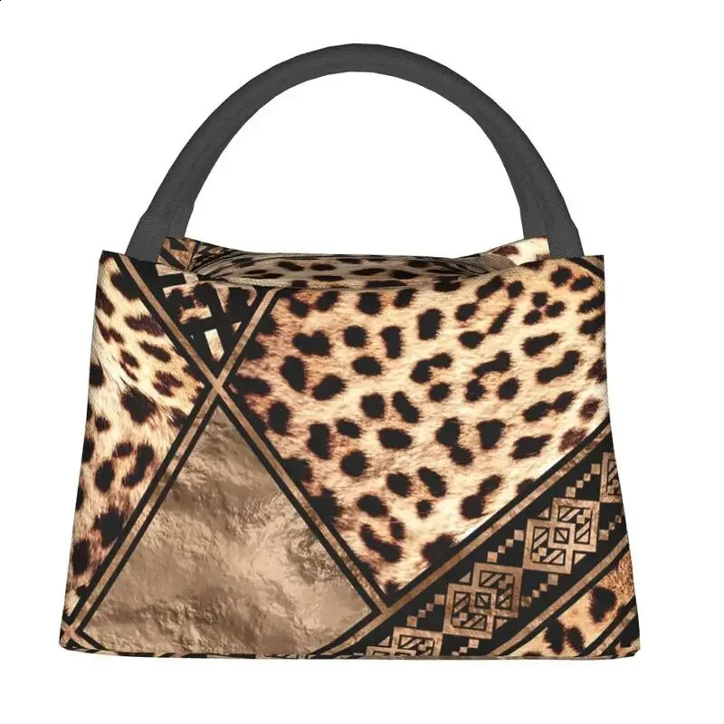 Custom Cheetah Fur With Ethnic Ornaments Printing Lunch Bags Women Cooler Thermal Insulated Lunch Box for Work Pinic or Travel 240819