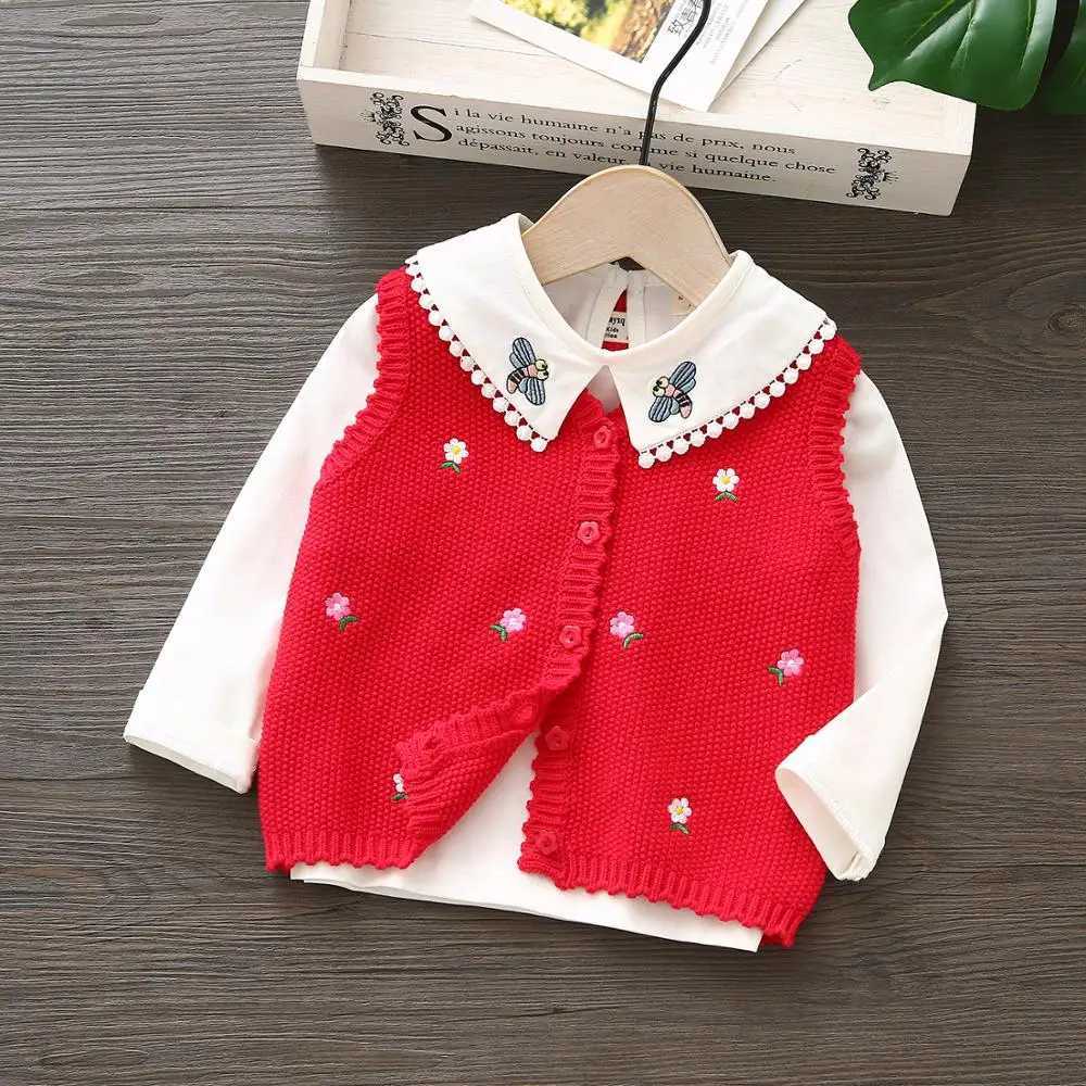 2020 New Kids Sweater Knitted Vests For Girls V-neck Cute Flower Sleeveless Infant Baby Girls Vest Sweater DT163XJ240819