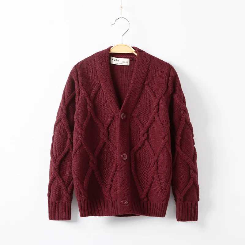 Hot Sales Spring Autumn Boys Sweater Solid Color Keep Warm Knitting Jacquard Weave V-neck Cardigan For 2-10 Years Old KidsXJ240819
