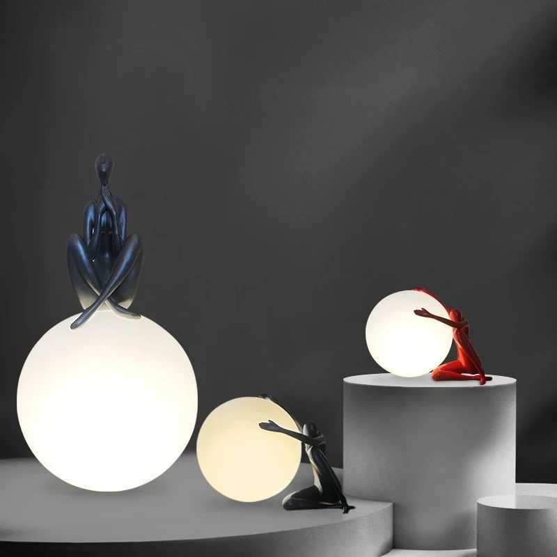Nordic art floor lamp abstract decoration of human figure holding ball vertical lamp creative figure sculpture decorative table Y240820