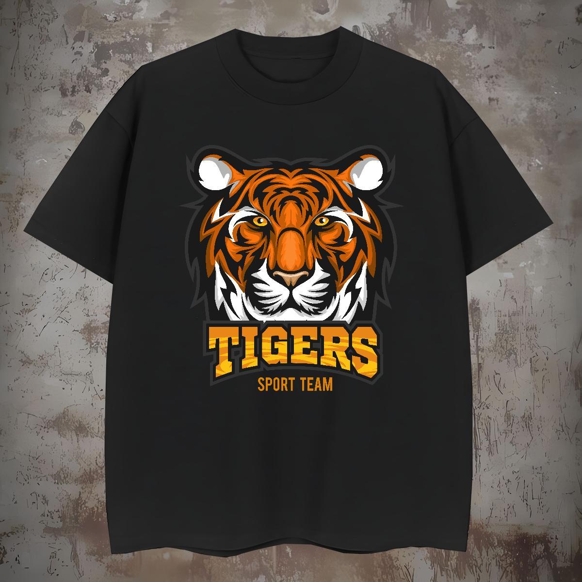 Loose T shirt tiger Round Neck Short Sleeve Daily Wear Black Oversized 230g Pure Cotton Tshirt for Man Woman Classic Casual Top Tees