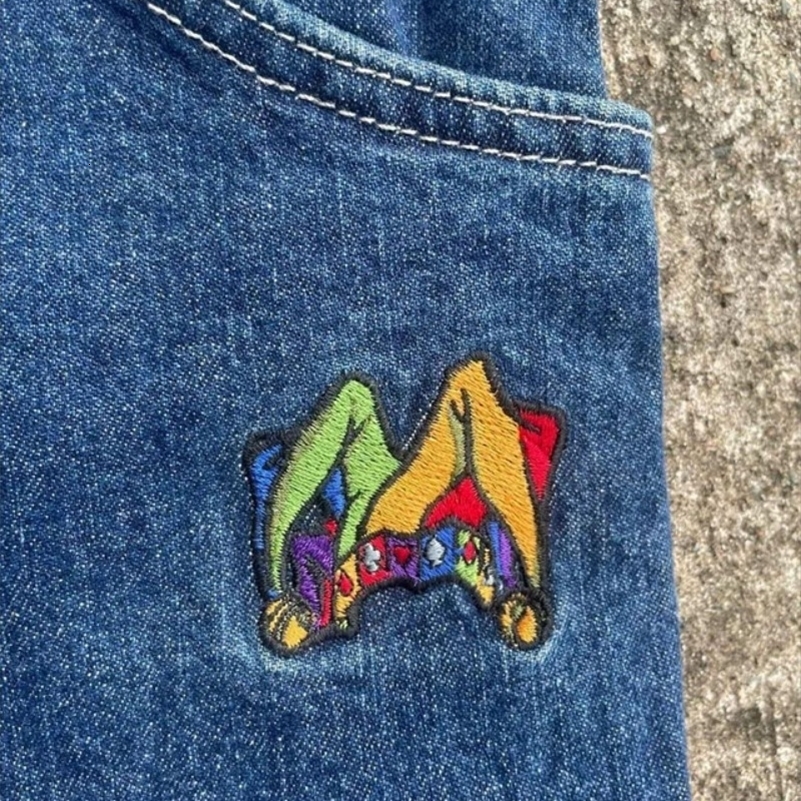European And American Fashion Trends Clown Embroidered Jeans Men Y2k Street Hip Hop Punk Plus Size Casual Baggy Jeans Unisex 240819