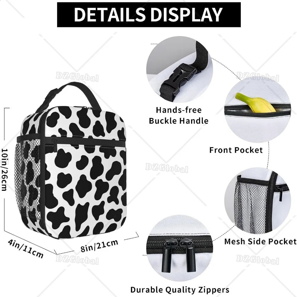 Cow Print Insulated Lunch Box for Men Women Portable Reusable Thermal Lunch Bag for Office Work Travel Picnic 240819