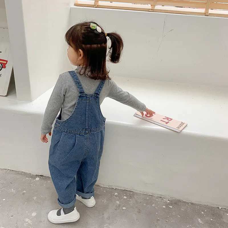 Korean Childrens Coated Boys and Girls Jeans Spring and Summer Full Competition Jeans Childrens Loose jumpsuit W240806