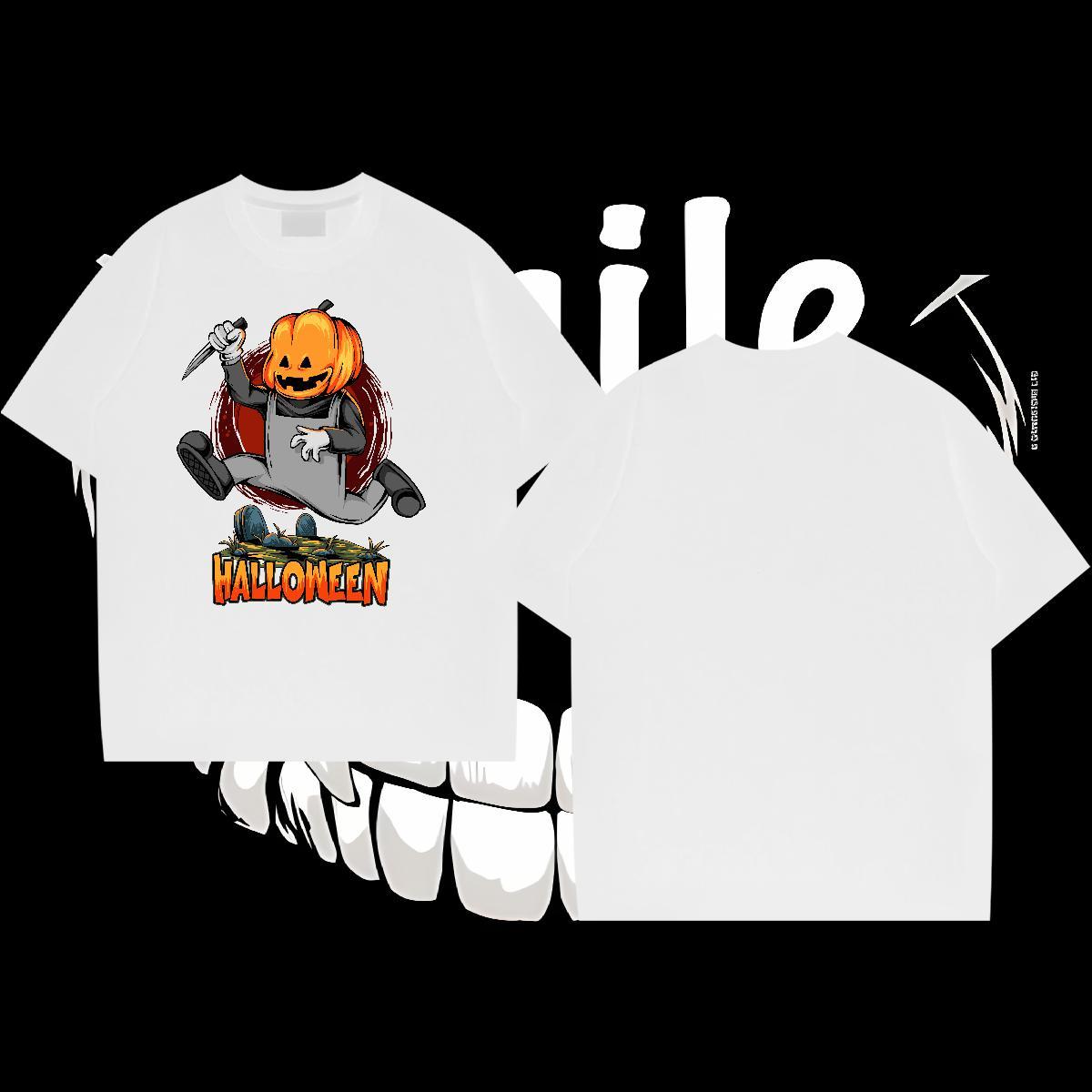 Fashion Casual Men Clothes T-Shirt halloween Street Casual 230g Cotton Tops Crew Neck Classic Man T Shirts DIY Logo Oversized